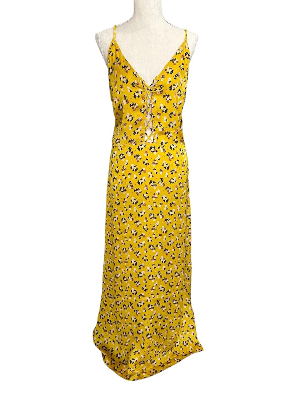 Billabong Maxi Dress Yellow Floral LaceUp Love Like Summer New Women Size Medium
